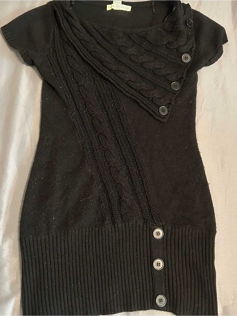 Black Cable-Knit Short Sleeve Sweater